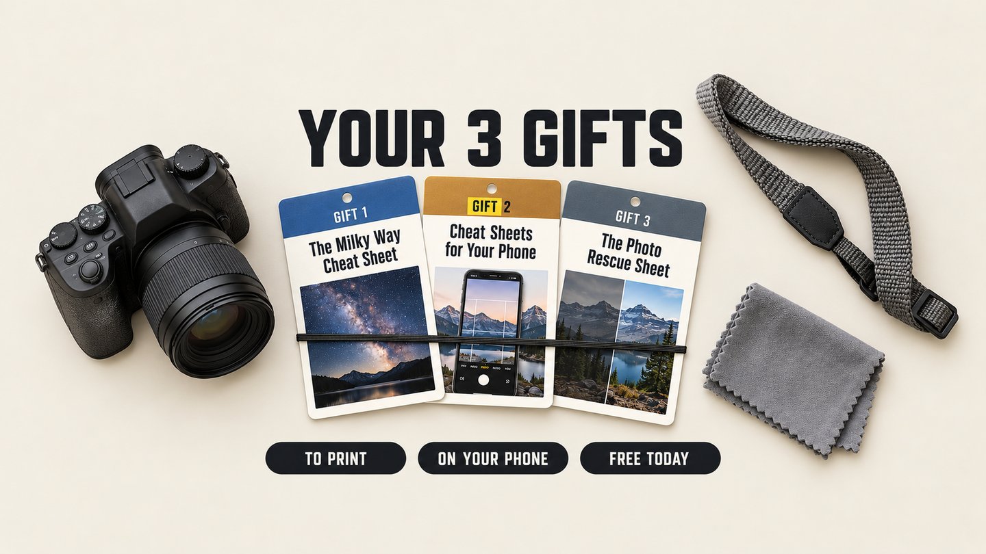 3 gifts: The Milky Way Cheat Sheet, Cheat Sheets for Your Phone and The Photo Rescue Sheet